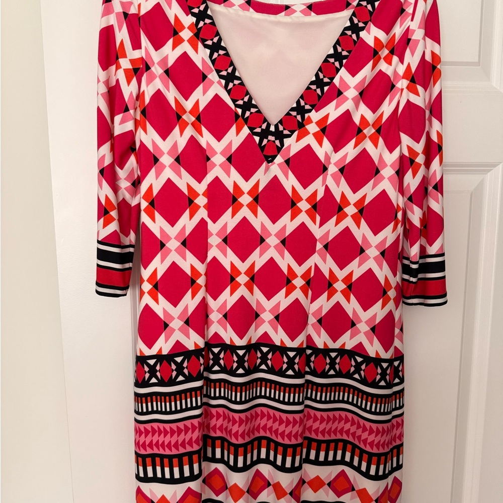 Eliza J Shift Pink and Red Geometric Dress